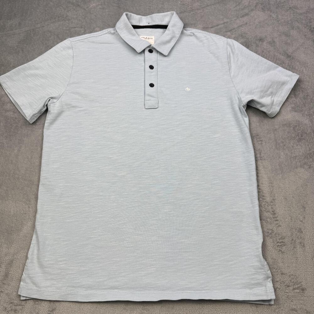 Rag & Bone Polo Shirt Mens Small Light Blue Slub Cotton Jersey Casual Knit